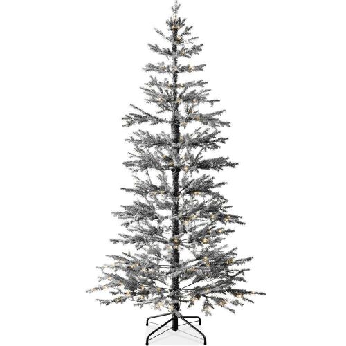 6' Black Pre-Lit Sparse Flocked Christmas Tree w/ 2-in-1 LEDs, Cordless Connection