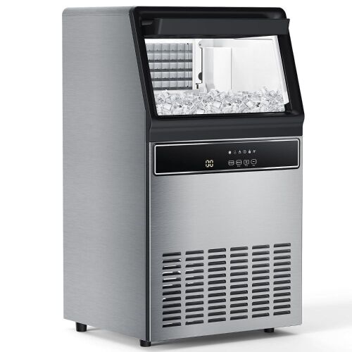 100 lbs/Day Freestanding Full Size Ice Maker in Stainless Steel - Dented Bottom Back Corner