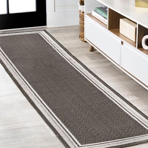 JONATHAN Y James Modern Border Stripe Black/Cream 2 ft. x 8 ft. Indoor/Outdoor Runner Rug, Non-Shedding, Easy-Clean