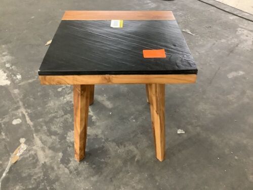 Steve Silver Caspian 19.75 in. Square Acacia Wood Natural Matte End Table with Slate Inlay - Corner Damage