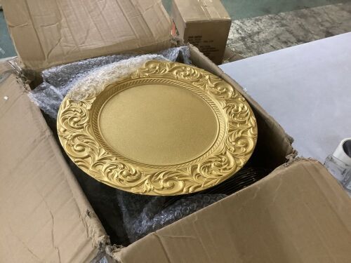 13" Gold Plastic Charger Plates, 100pc