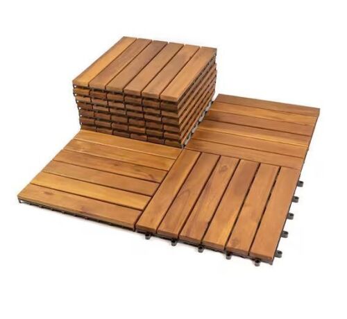 12 in. x 12 in. Acacia Wood Interlocking Flooring Deck Tile Brown 6-Slats, 10-Pack Covering 10 sq. ft.