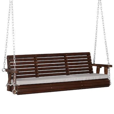 VINGLI 5 FT 3-Seater Rustic Wooden Porch Swing with Adjustable Chains and Cushion
