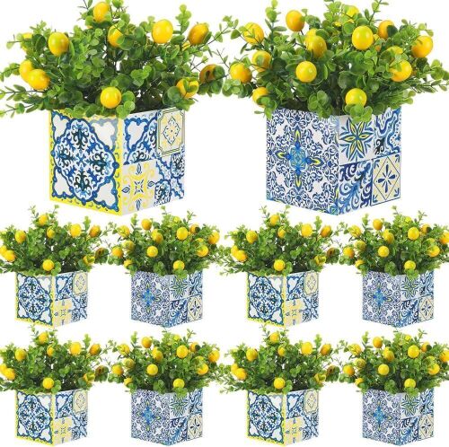 Lot of (3) 8 Sets Blue Tiles Lemon Table Centerpiece Decorations