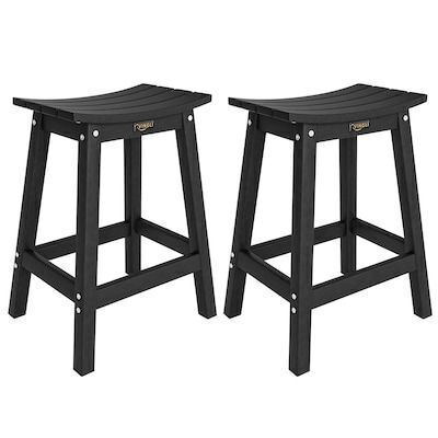 VINGLI 24-in 2-Pcs HDPE Weather-Resistant Patio Bar Stools Black
