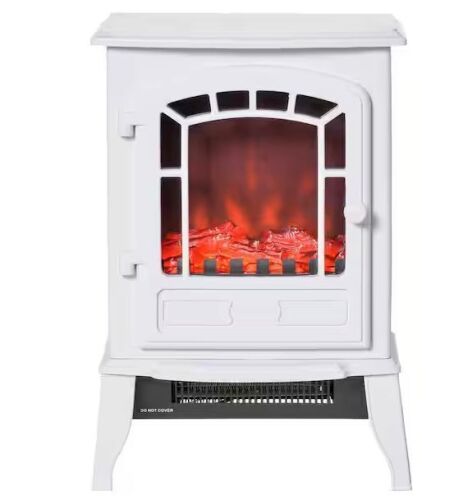 15.25 in. Freestanding Electric Fireplace Stove Realistic Flame Effect, Overheat Safety Protection in White