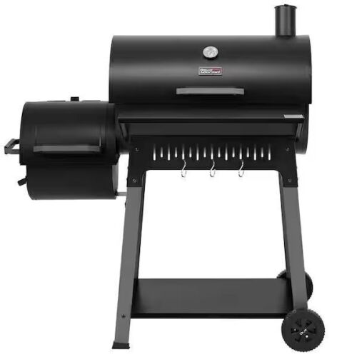 Royal Gourmet Barrel Charcoal Grill with Offset Smoker, Sturdy Front Shelf & Bottom Shelf, Black