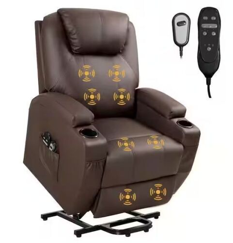 LACOO Brown Leather Standard (No Motion) Recliner with Power Lift
