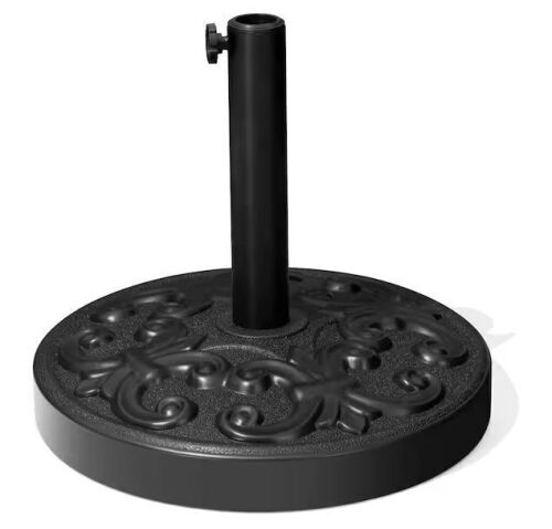 Crestlive Products 45 lbs. Round Cement Patio Umbrella Base Weather-Resistant Outdoor Umbrella Base with Adjustable Pole in Black
