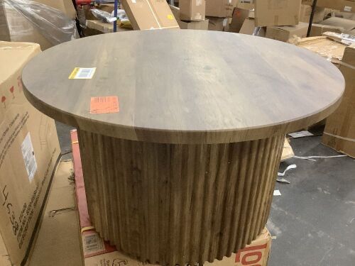 BYBLIGHT Allan 31.5 in. Brown Round Wood Coffee Table with Metal Base,