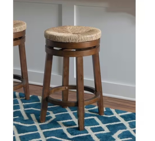 Linon Home Decor Mesquite 25 in. Walnut Brown Backless Wood Counter Stool with Seagrass Seat