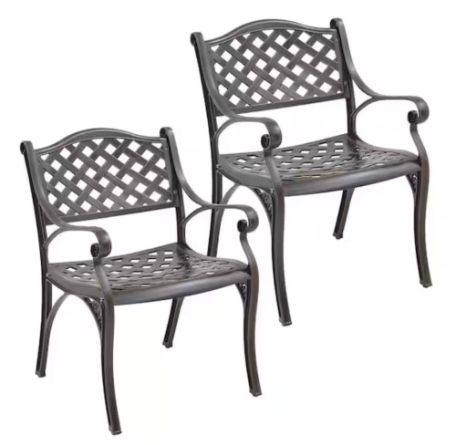 Mondawe Set of 2 Elegant Cast Aluminum Ergonomic Outdoor Dining Chair in Antique Bronze