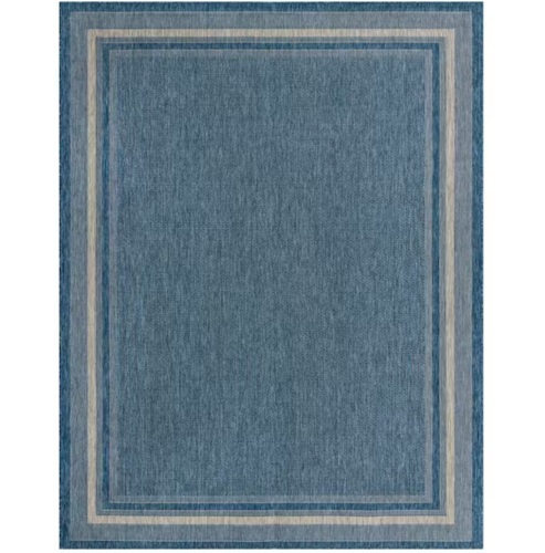 Unique Loom Outdoor Soft Border Blue 9' 0 x 12' 0 Area Rug