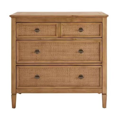 Home Decorators Collection Marsden Patina Wood Finish 3-Drawer Rattan Cane Chest of Drawers (38 in. W x 36 in. H)