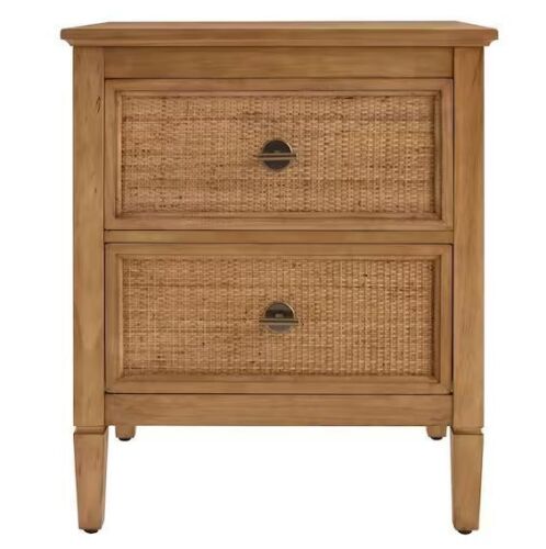 Home Decorators Collection Marsden Patina Wood Finish 2-Drawer Rattan Cane Nightstand