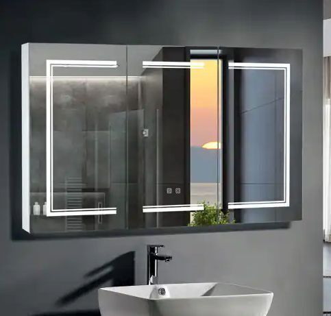 48" x 28" Wall-mounted Bathroom Makeup Cabinet with 3 Color LED Lighted Mirror & Charging Station Anti-Fog Touch Sensor