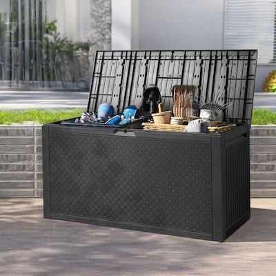 90 Gallons Black Plastic Lockable Deck Box