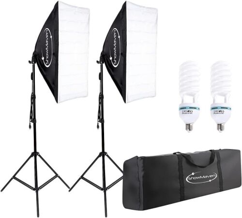 Softbox Lighting Kit, Studio Lights with 2 135W Bulbs 5500K