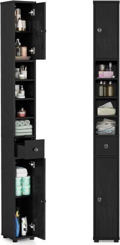 Tall Slim Storage Cabinet w/ 2 Doors, 1 Drawer & 5 Shelves, 8" x 8" x 71"