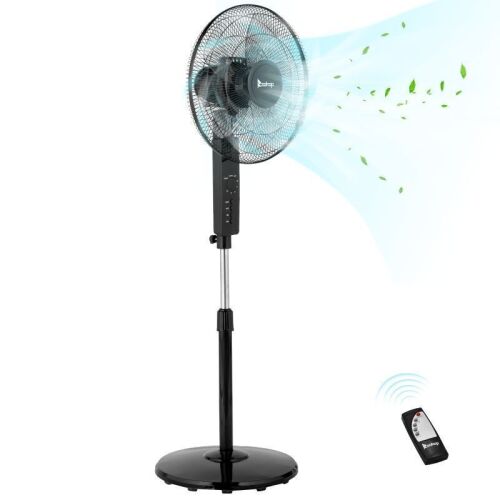 16" Pedestal Fan with Remote, Adjustable Height, Dual-Layered Blades, 3 Speeds, 3 Modes, Timer, Tilt Head, Black