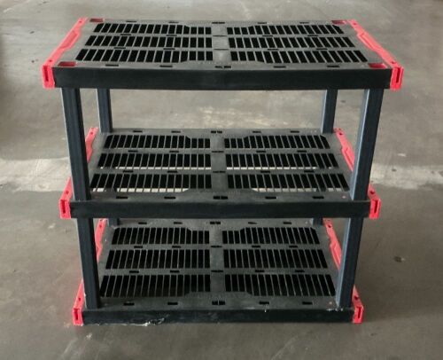 3 Tier Shelf, Plastic, Red & Black, 36.5 X 40 X 24