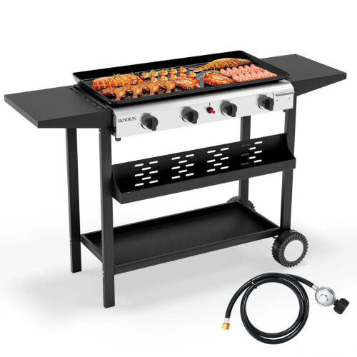 ROVSUN 4-Burner 40000 BTU Portable Rolling Propane Outdoor Griddle with Stand
