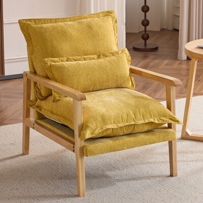 Winado Yellow Chenille Accent Chair Armchair With Pillow