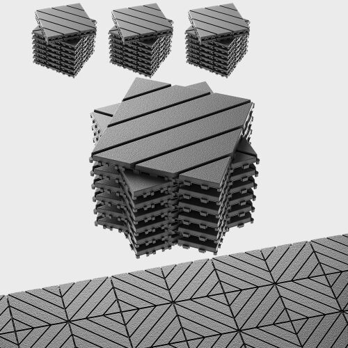 EchoDeck Interlocking Deck Tiles,27 Pack Patio Tiles Outdoor Interlocking All Weather, Patio Deck Tiles,12"x12",Diagonal,Sturdy Base, Highly Durable, Stylish, Non-Slip, Faster-Drying, Efficient, Dark Grey