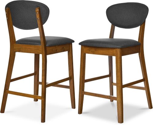 Bar Stool Set of 2, Mid-Century Modern Upholstered Wood, Armless Counter Height w/Seat Cushion, Backrest