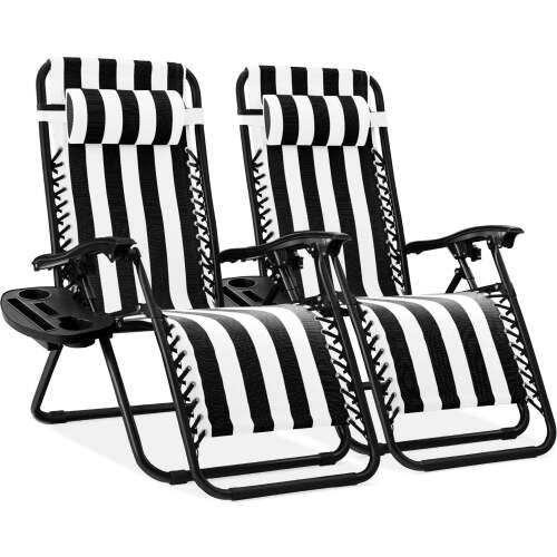Set of 2 Adjustable Zero Gravity Patio Chair Recliners w/ Cup Holders