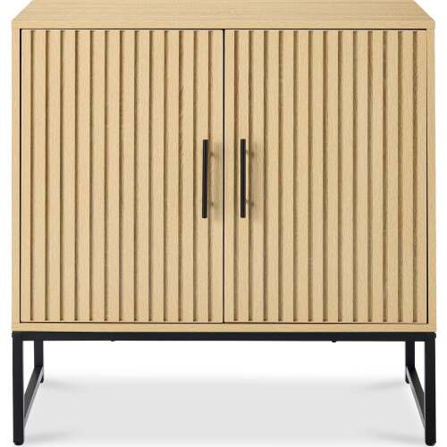 2-Door Slatted Storage Cabinet Accent Furniture w/ Foot Pads