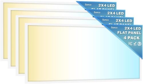 Sunco 4 Pack 2x4 LED Flat Panel Lights 3CCT Selectable, 30-50W, Dimmable | 6500LM, Selectable CCT 4000K/5000K/6000K, Selectable Wattage 30W/40W/50W, 0-10V, Office Lighting, Warehouse, Drop Ceiling