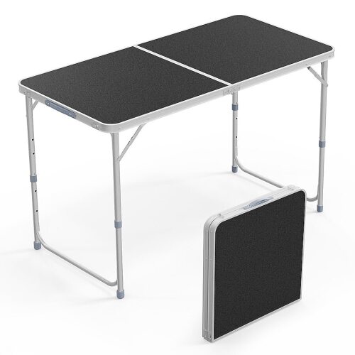 VINGLI 4FT Folding Table with Carrying Handle/Height Adjustable Lightweight Fold Up Portable for Indoor Outdoor Picnic Black