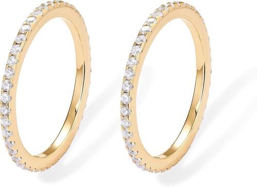PAVOI 925 Sterling Silver Wedding Band for Women, 14K Gold Plated CZ Ring | Dainty Stackable Rings for Women, Cubic Zirconia Eternity Rings