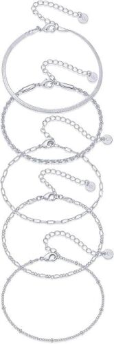 PAVOI 18K Gold Plated Chain Bracelet Pack for Women | Jewelry Set of 5 Stackable Bracelets Paperclip Snake Rope Figaro Beaded Chains