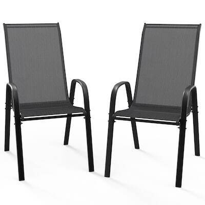 VINGLI 2-pcs Black Stackable Outdoor Dining Chairs with Comfortable Sling High Back Chairs