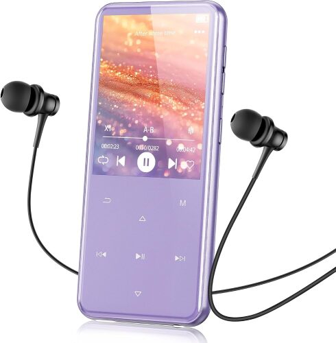 AGPTEK 64GB MP3 Player with Bluetooth, M3 2.4'' Player with Speaker | with FM Radio, Touch Buttons, Supports Up to 128GB(Purple)