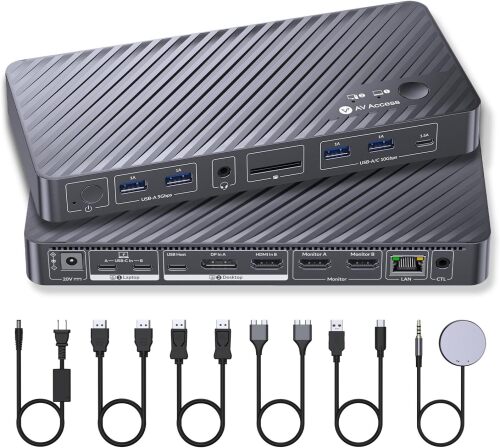 AV Access KVM Switch Docking Station for MacBook Desktop PC, Dual 4K HDMI | KVM Switch 2 Monitors 2 Computers, 100W Power Delivery, Ethernet, EDID Emulation, Plug & Play