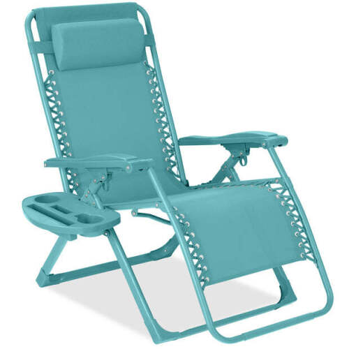 Monochromatic Zero Gravity Patio Chair Recliner w/ Side Tray, Headrest