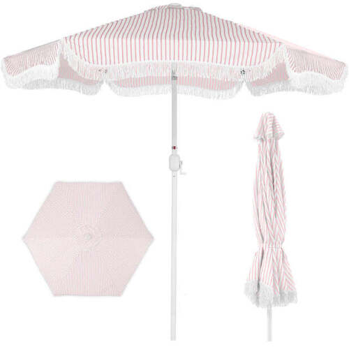 9ft Boho Fringe Umbrella Tilt, UPF50+, Steel Pole