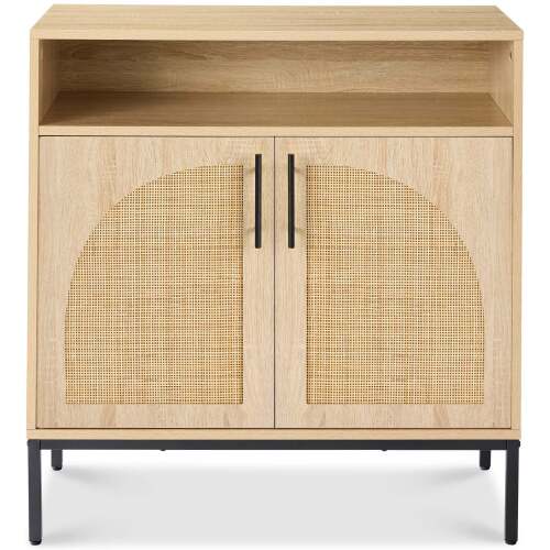 2-Door Rattan Cabinet, Buffet, w/ Cord Cutout & Storage Shelf, Natural