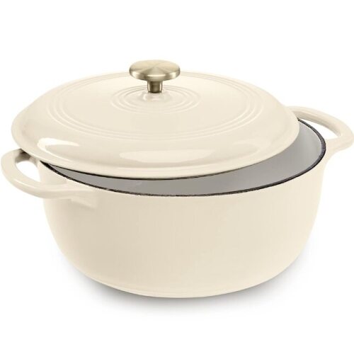 6 Quart Cast-Iron Dutch Oven Heavy-Duty Kitchenware w/ Enamel Side Handles