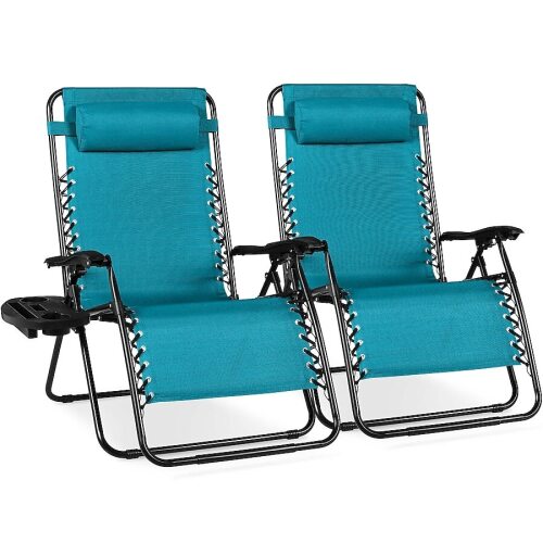 Set of 2 Extra Wide Zero Gravity Lounge Chair Recliners w/ Cup Holder