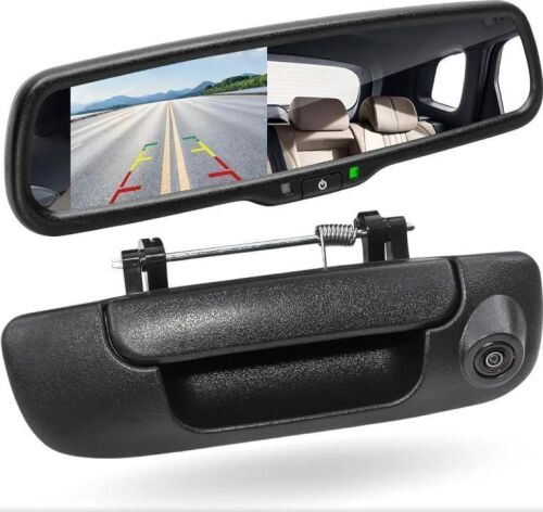 EWAY Tailgate Handle Backup Reverse Camera with 4.3 inch Rear View Mirror Monitor Kit for Dodge Ram 1500 2500 3500 2002-2008 Vehicle Safety Auto Reversing Parking Camera