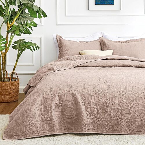 Love's cabin King Size Quilt Bedding Set Burlwood Bedspreads - Bed Lightweight Bedspread Comforter - Coin Pattern Bedding Coverlet for All Season - 3 Pieces (1 Quilt, 2 Pillow Shams)
