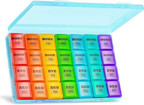 Mossime Pill Organizer 4 Times a Day, XL Weekly AM PM Pill Box, 7 Day Large | Extra-Large Fits Fish Oils, Detachable Daily Trays, Secure Snap-Lid, Monthly 28-Day Capacity, BPA-Free