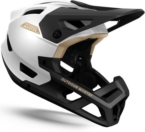 OutdoorMaster Full Face Mountain Bike Helmet, Lightweight for BMX/DH | PC + EPP, 27 vents, Removable liner, 2 D-rings, Goggle strap channel, Pivoting visor, Fits 57-62cm, For downhill/BMX/MTB