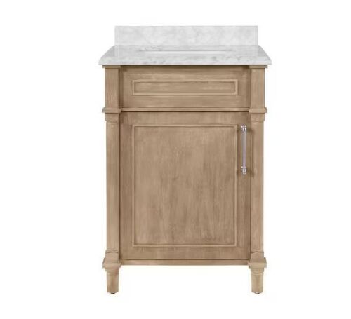 Home Decorators Collection Aberdeen 24 in. Single Sink Freestanding Antique Oak Bath Vanity with Carrara Marble Top