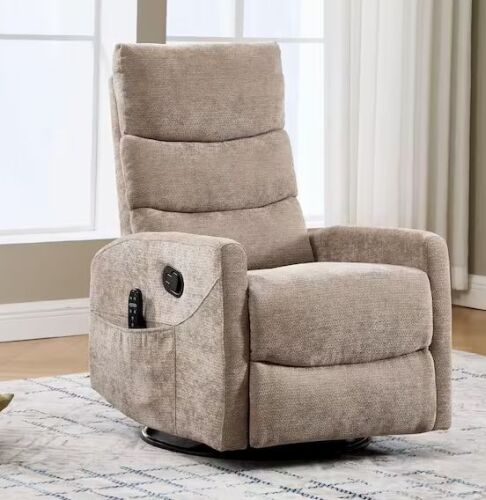Khaki Chenille Heat Massage Manual Recliner Chair with Rocker and Swivel