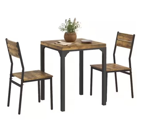 3-Piece Dining Room Set for 2, Dining Table Set for Breakfast Nook, Small Space, Apartment, Space Saving, Rustic Brown
